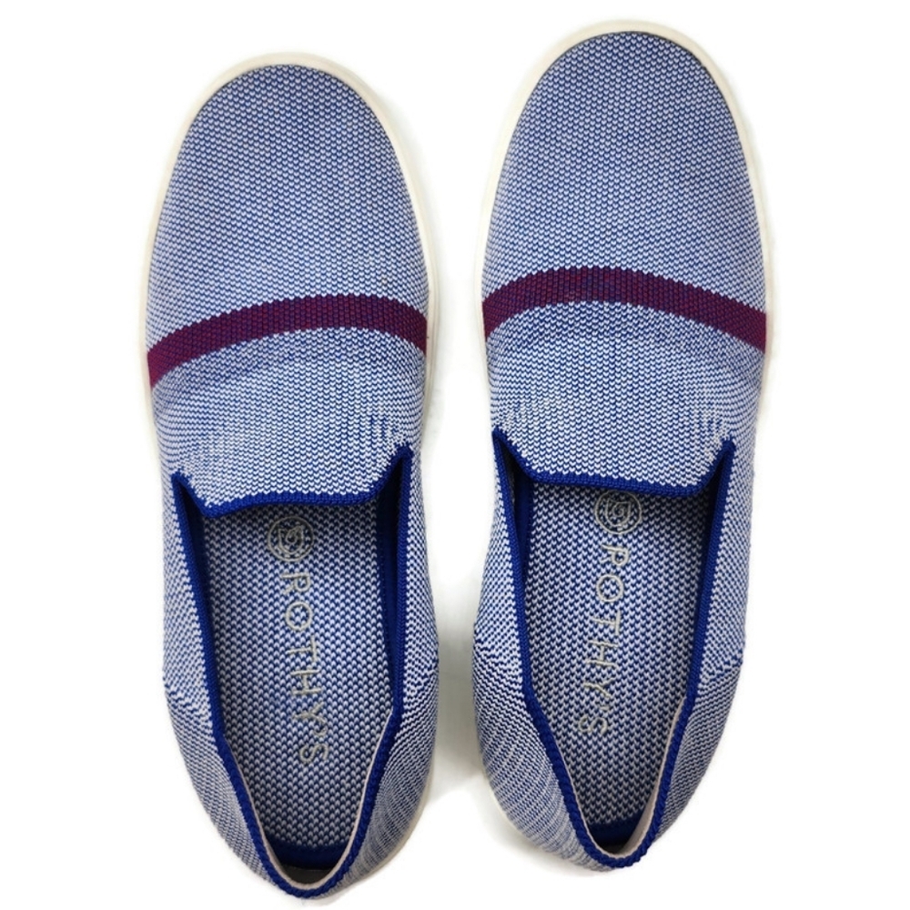 Rothy's Blue Reflective Stripe Knit Stretch Slip-On No-Lace Loafer Sneakers